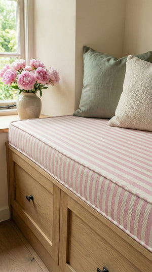 Custom Striped Bench Cushion with Foam, Made-to-Measure Window Seat Cushion, Ticking Stripe Banquette Seat Pad, Reading 