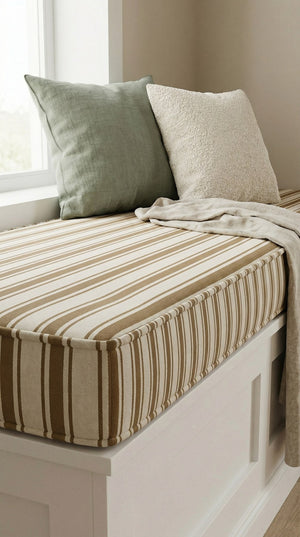 Custom Striped Bench Cushion with Foam, Made-to-Measure Window Seat Cushion, Ticking Stripe Banquette Seat Pad, Reading 