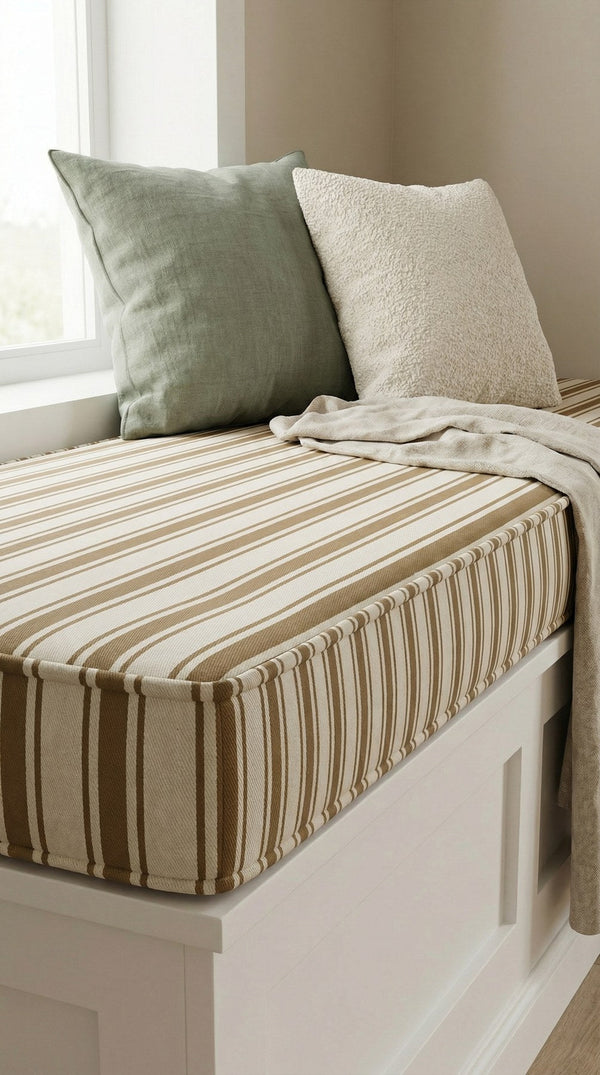 Custom Striped Bench Cushion with Foam, Made-to-Measure Window Seat Cushion, Ticking Stripe Banquette Seat Pad, Reading 