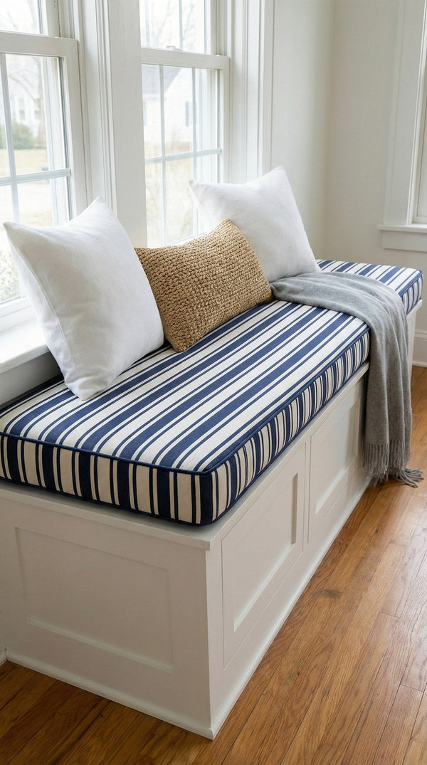 Custom Striped Bench Cushion with Foam, Made-to-Measure Window Seat Cushion, Ticking Stripe Banquette Seat Pad, Reading 