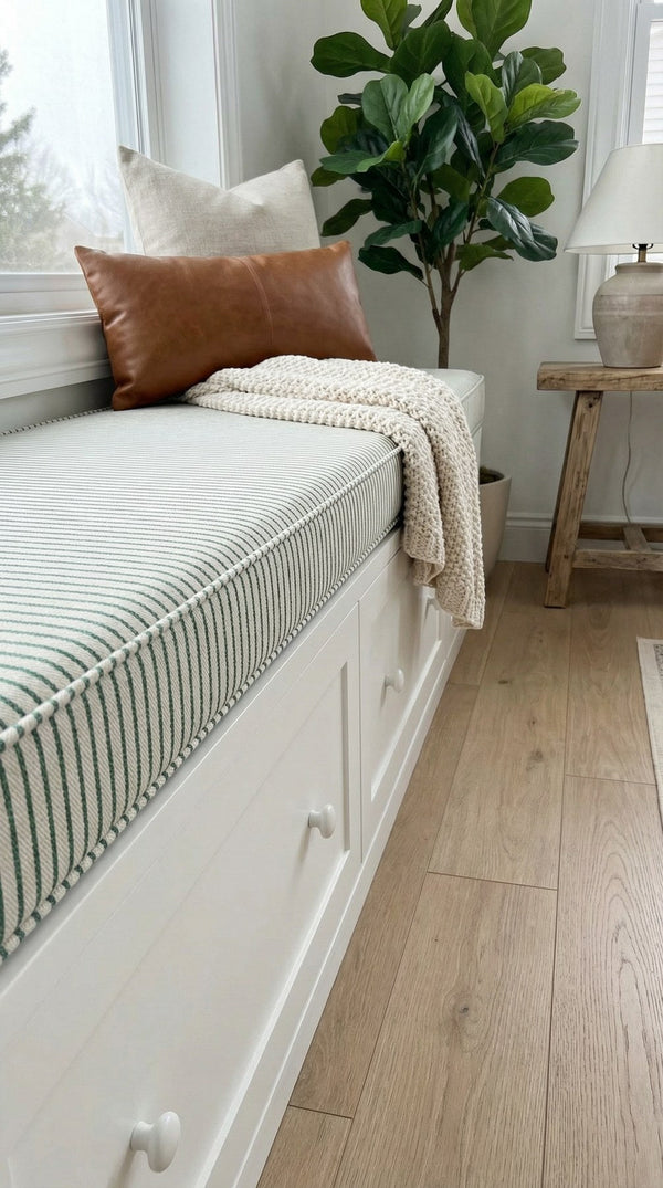 Custom Striped Bench Cushion with Foam, Made-to-Measure Window Seat Cushion, Ticking Stripe Banquette Seat Pad, Reading 
