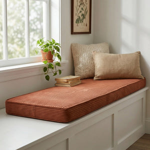 Custom Corduroy Window Seat Cushion with Foam, Made-to-Measure Bench Cushion, Wide-Wale Ribbed Bay Window Seat Pad, Stor