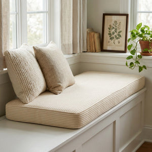 Custom Corduroy Window Seat Cushion with Foam, Made-to-Measure Bench Cushion, Wide-Wale Ribbed Bay Window Seat Pad, Stor