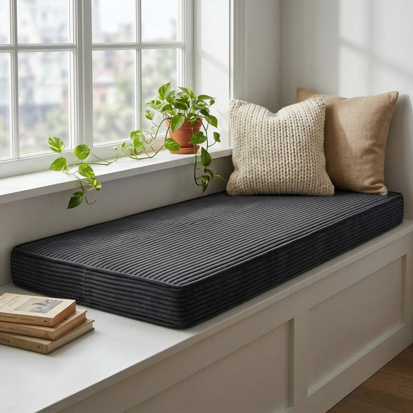 Custom Corduroy Window Seat Cushion with Foam, Made-to-Measure Bench Cushion, Wide-Wale Ribbed Bay Window Seat Pad, Stor