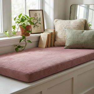 Custom Corduroy Window Seat Cushion with Foam, Made-to-Measure Bench Cushion, Wide-Wale Ribbed Bay Window Seat Pad, Stor