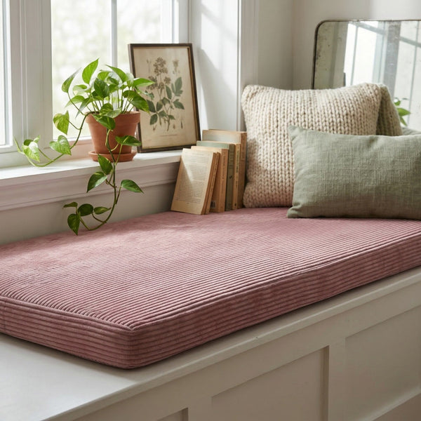 Custom Corduroy Window Seat Cushion with Foam, Made-to-Measure Bench Cushion, Wide-Wale Ribbed Bay Window Seat Pad, Stor