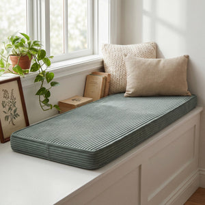 Custom Corduroy Window Seat Cushion with Foam, Made-to-Measure Bench Cushion, Wide-Wale Ribbed Bay Window Seat Pad, Stor