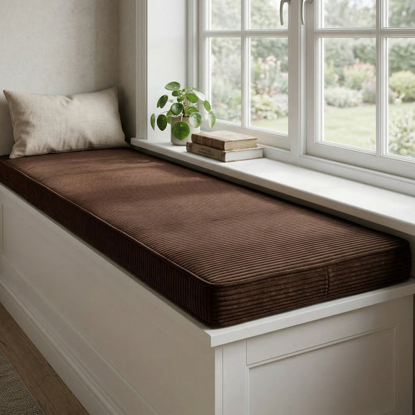 Custom Corduroy Window Seat Cushion with Foam, Made-to-Measure Bench Cushion, Wide-Wale Ribbed Bay Window Seat Pad, Stor