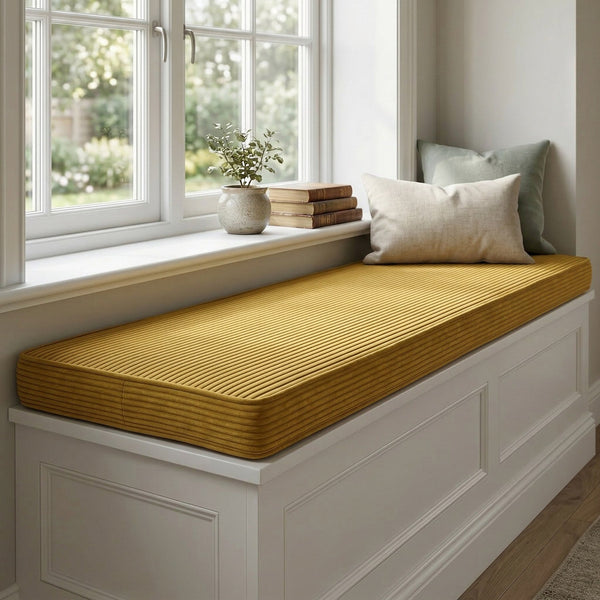 Custom Corduroy Window Seat Cushion with Foam, Made-to-Measure Bench Cushion, Wide-Wale Ribbed Bay Window Seat Pad, Stor