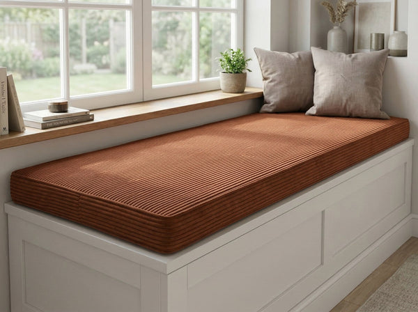 Custom Corduroy Window Seat Cushion with Foam, Made-to-Measure Bench Cushion, Wide-Wale Ribbed Bay Window Seat Pad, Stor
