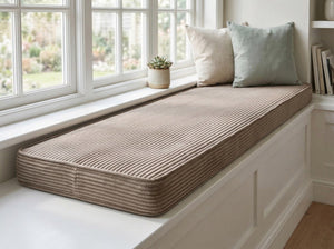 Custom Corduroy Window Seat Cushion with Foam, Made-to-Measure Bench Cushion, Wide-Wale Ribbed Bay Window Seat Pad, Stor