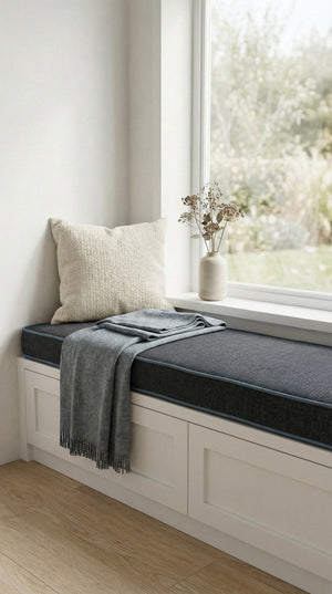 Custom Piped Bench Cushion, Made-to-Measure Window Seat Cushion with Contrast Piping, Boxed Edge Banquette Seat Pad, Rea