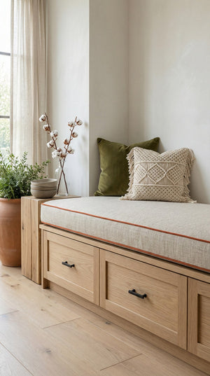 Custom Piped Bench Cushion, Made-to-Measure Window Seat Cushion with Contrast Piping, Boxed Edge Banquette Seat Pad, Rea