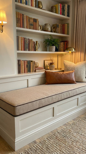 Custom Piped Bench Cushion, Made-to-Measure Window Seat Cushion with Contrast Piping, Boxed Edge Banquette Seat Pad, Rea