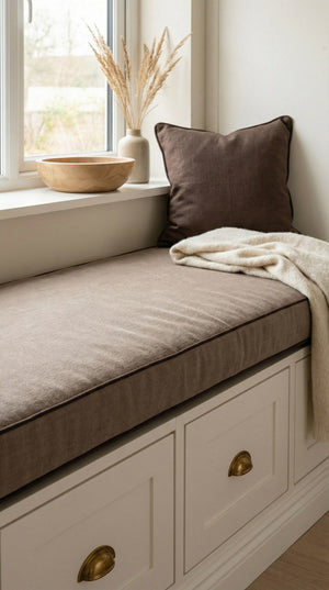 Custom Piped Bench Cushion, Made-to-Measure Window Seat Cushion with Contrast Piping, Boxed Edge Banquette Seat Pad, Rea