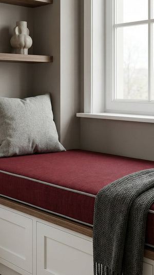Custom Piped Bench Cushion, Made-to-Measure Window Seat Cushion with Contrast Piping, Boxed Edge Banquette Seat Pad, Rea