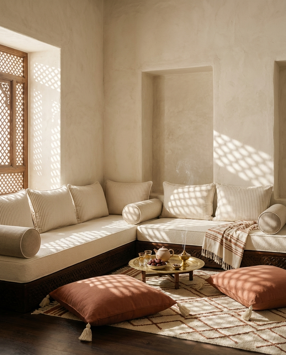 Oriental Arabic sofa cushions, hand-stitched.