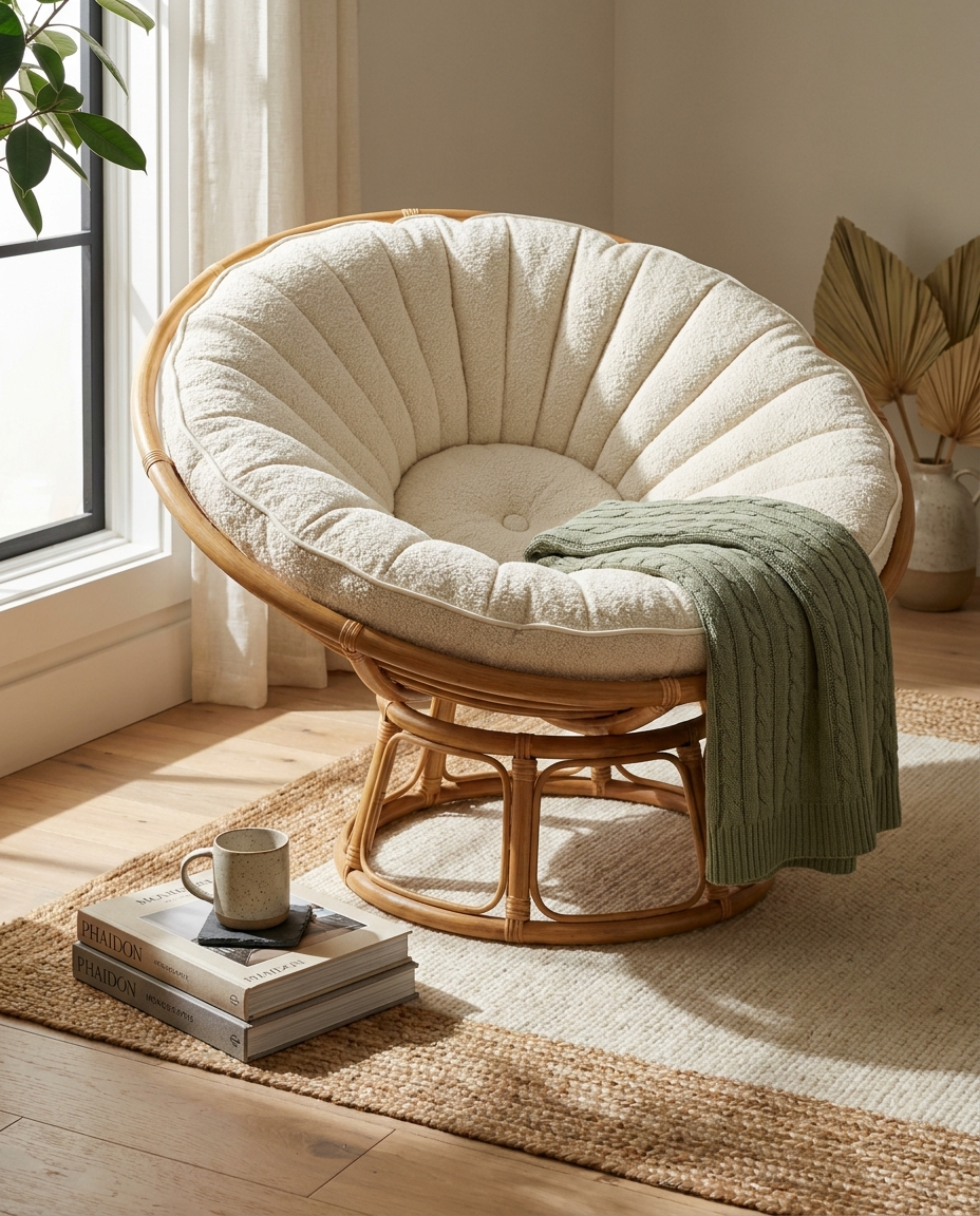 The papasan, properly cushioned.