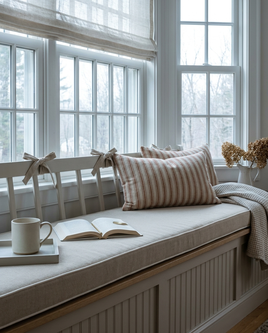 Window seat cushions, sized to the inch.