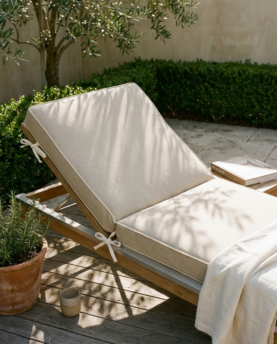 Chaise lounge cushions, tailored to the recline.
