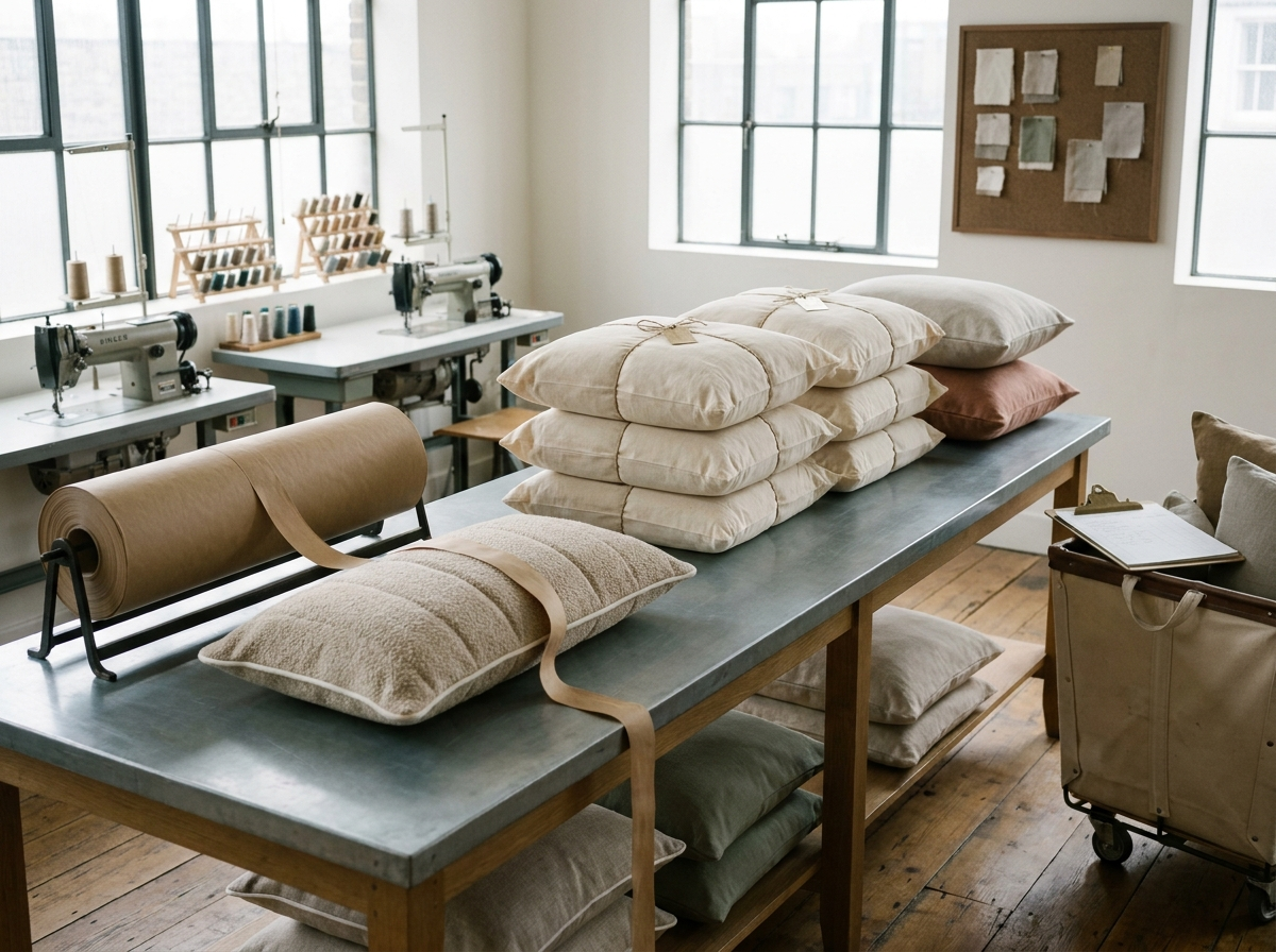 Cushions, in volume, made by hand.