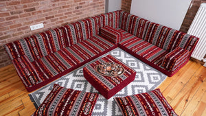 Premium L Shaped Red Arabic Sofa Set, Floor Cushions, Arabic Seating Floor Sofa, Backrest Pillow, Moroccan Sofas, Arabic Majlis, Indoor Sofa, Living Roorm Sofas - Arabic Sofa