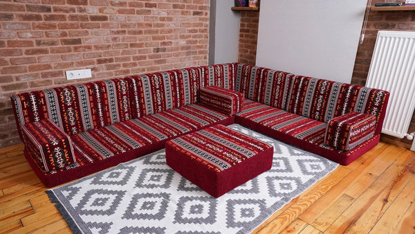 Premium L Shaped Red Arabic Sofa Set, Floor Cushions, Arabic Seating Floor Sofa, Backrest Pillow, Moroccan Sofas, Arabic Majlis, Indoor Sofa, Living Roorm Sofas - Arabic Sofa