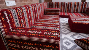 Premium L Shaped Red Arabic Sofa Set, Floor Cushions, Arabic Seating Floor Sofa, Backrest Pillow, Moroccan Sofas, Arabic Majlis, Indoor Sofa, Living Roorm Sofas - Arabic Sofa