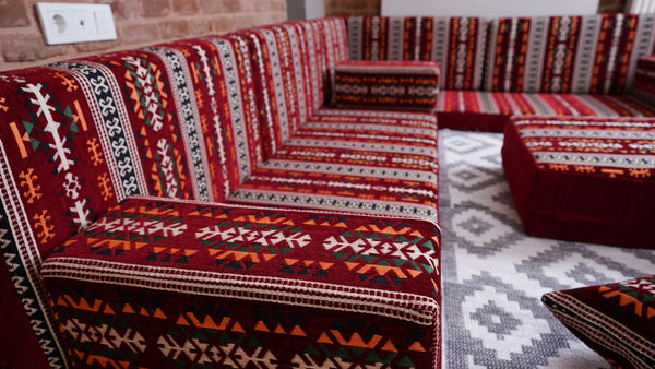 Premium L Shaped Red Arabic Sofa Set, Floor Cushions, Arabic Seating Floor Sofa, Backrest Pillow, Moroccan Sofas, Arabic Majlis, Indoor Sofa, Living Roorm Sofas - Arabic Sofa