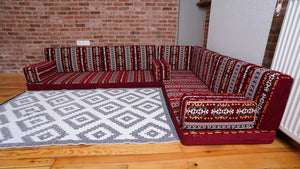 Premium L Shaped Red Arabic Sofa Set, Floor Cushions, Arabic Seating Floor Sofa, Backrest Pillow, Moroccan Sofas, Arabic Majlis, Indoor Sofa, Living Roorm Sofas - Arabic Sofa
