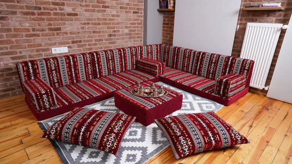 Red Corner Arabic Diwan Sofa Set – Moroccan Floor Seating