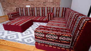 Premium L Shaped Red Arabic Sofa Set, Floor Cushions, Arabic Seating Floor Sofa, Backrest Pillow, Moroccan Sofas, Arabic Majlis, Indoor Sofa, Living Roorm Sofas - Arabic Sofa