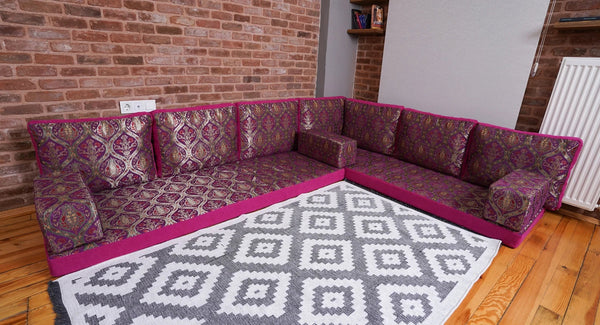 Premium L Shaped Pink Arabic Sofa Set, Floor Cushions, Arabic Seating Floor Sofa, Backrest Pillow, Moroccan Sofas, Arabic Majlis - Arabic Sofa