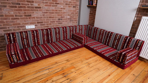 Premium L Shaped Red Arabic Sofa Set, Floor Cushions, Arabic Seating Floor Sofa, Backrest Pillow, Moroccan Sofas, Arabic Majlis, Indoor Sofa, Living Roorm Sofas - Arabic Sofa