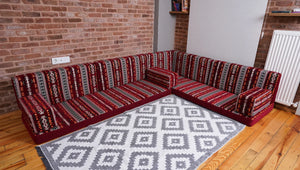 Premium L Shaped Red Arabic Sofa Set, Floor Cushions, Arabic Seating Floor Sofa, Backrest Pillow, Moroccan Sofas, Arabic Majlis, Indoor Sofa, Living Roorm Sofas - Arabic Sofa