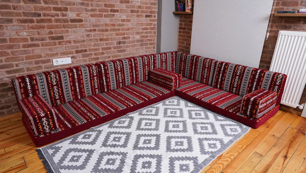 Premium L Shaped Red Arabic Sofa Set, Floor Cushions, Arabic Seating Floor Sofa, Backrest Pillow, Moroccan Sofas, Arabic Majlis, Indoor Sofa, Living Roorm Sofas - Arabic Sofa