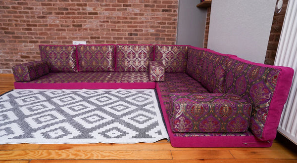 Premium L Shaped Pink Arabic Sofa Set, Floor Cushions, Arabic Seating Floor Sofa, Backrest Pillow, Moroccan Sofas, Arabic Majlis - Arabic Sofa