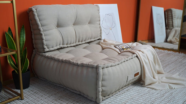 Thick Linen Tufted Floor Cushion, Window Seat, Handmade