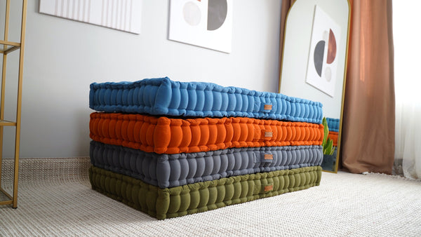 Tufted Linen Floor Cushion French 6