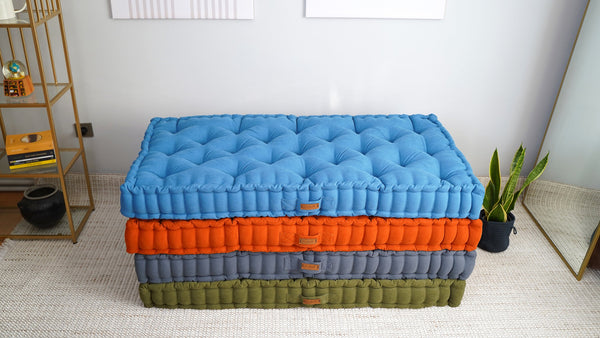 Tufted Linen Floor Cushion French 4