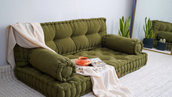Khaki Tufted Floor Cushion – Reading Nook Seat