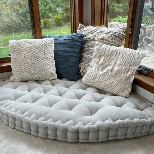 Linen Tufted Floor Cushion – French Style Reading Nook