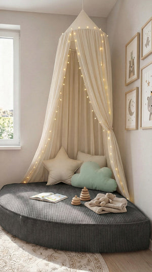 Custom Corner Floor Cushion, Made-to-Measure Corduroy Reading Nook Mat, Quarter Round Kids Play Cushion, Canopy Corner D