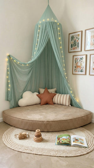 Custom Corner Floor Cushion, Made-to-Measure Corduroy Reading Nook Mat, Quarter Round Kids Play Cushion, Canopy Corner D
