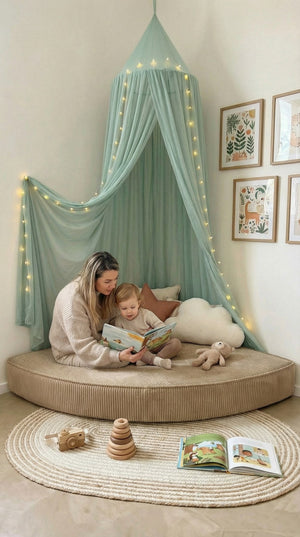 Custom Corner Floor Cushion, Made-to-Measure Corduroy Reading Nook Mat, Quarter Round Kids Play Cushion, Canopy Corner D