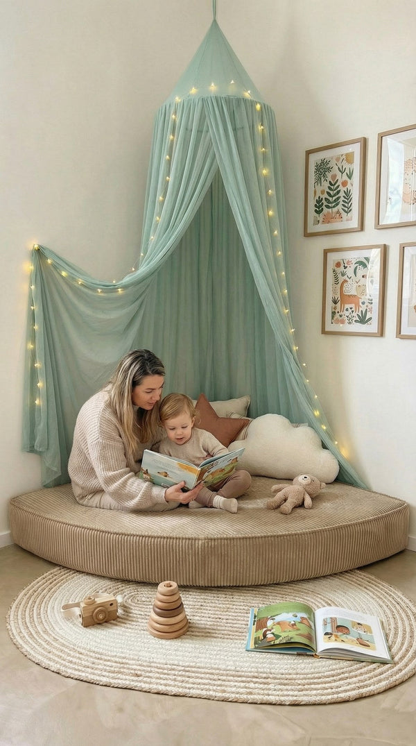 Custom Corner Floor Cushion, Made-to-Measure Corduroy Reading Nook Mat, Quarter Round Kids Play Cushion, Canopy Corner D