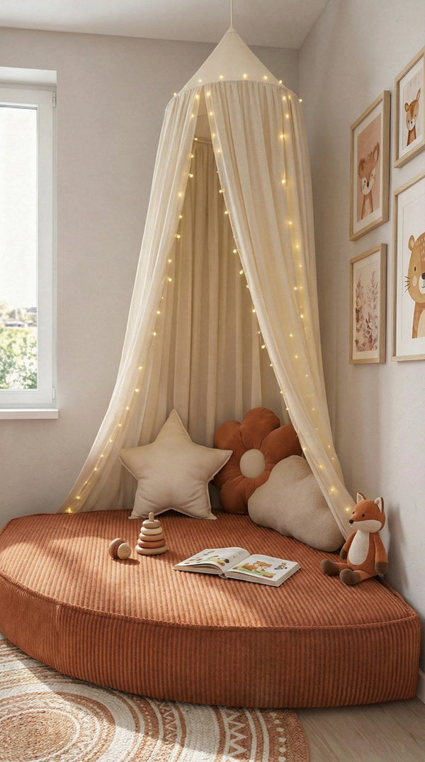 Custom Corner Floor Cushion, Made-to-Measure Corduroy Reading Nook Mat, Quarter Round Kids Play Cushion, Canopy Corner D