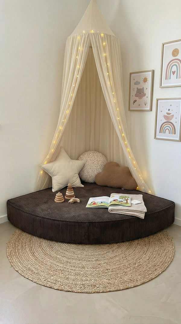 Custom Corner Floor Cushion, Made-to-Measure Corduroy Reading Nook Mat, Quarter Round Kids Play Cushion, Canopy Corner D