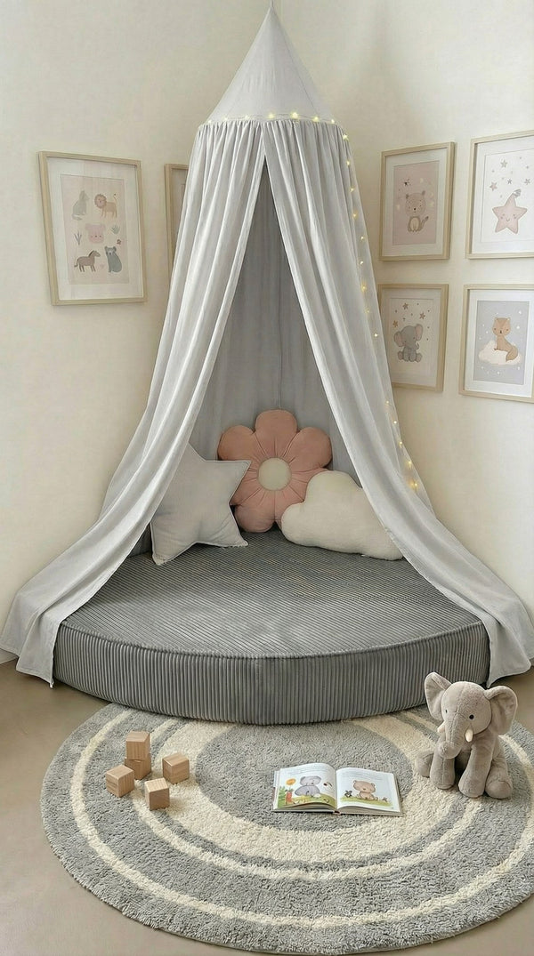Custom Corner Floor Cushion, Made-to-Measure Corduroy Reading Nook Mat, Quarter Round Kids Play Cushion, Canopy Corner D