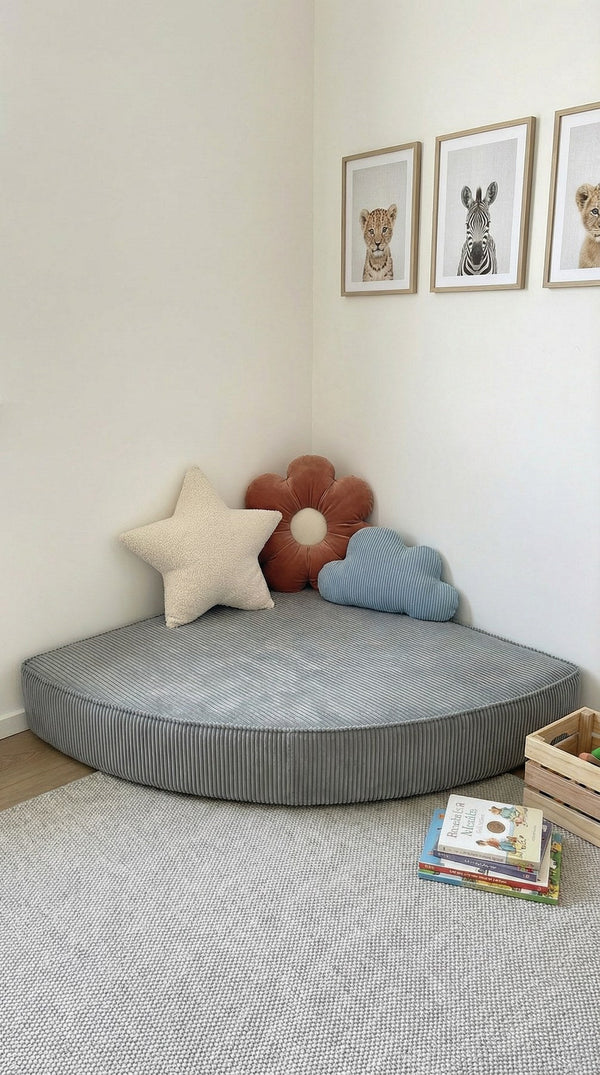 Custom Corner Floor Cushion, Made-to-Measure Corduroy Reading Nook Mat, Quarter Round Kids Play Cushion, Canopy Corner D